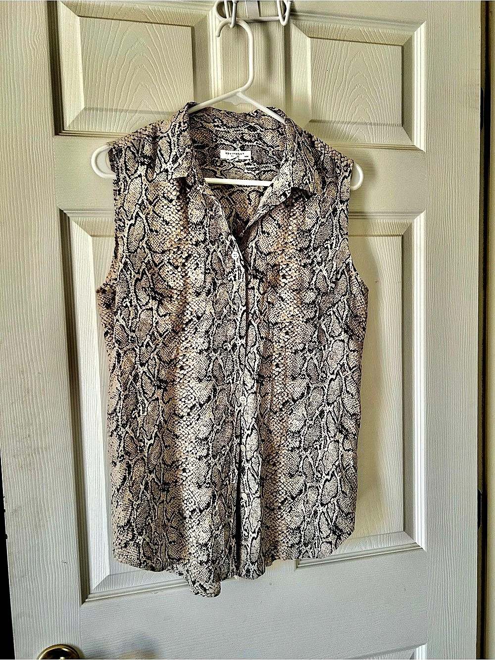 Equipment Snake Print Silk Sleeveless Button Down